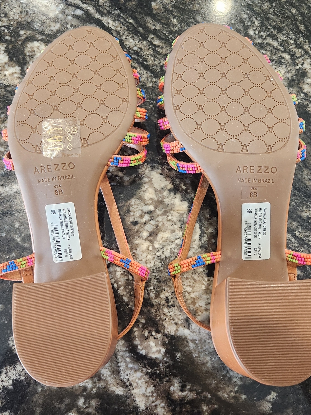 Arezzo Multicolor Beaded T-Strap Sandals - Tan - Picture 5 of 6